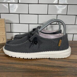 Hey Dude Wendy Womens Size 5 Shoes Chambray Off Black Moc Toe Comfort Slip On